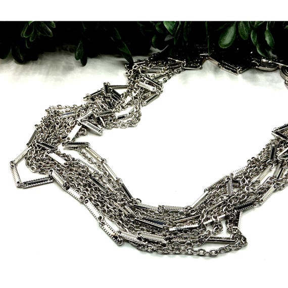 Silver Multi-Strand Layered Statement Necklace Wi… - image 4