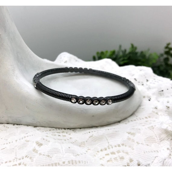 Bangle bracelet black finish withe Rhinestone acc… - image 2