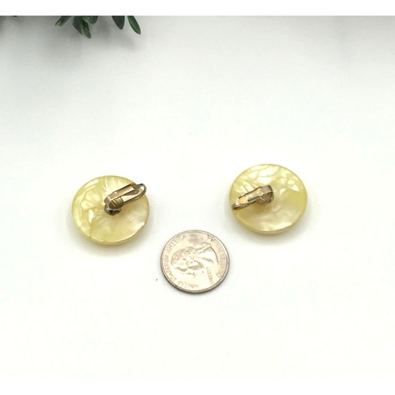 Vintage clip on earrings, round yellow resin disc - image 2