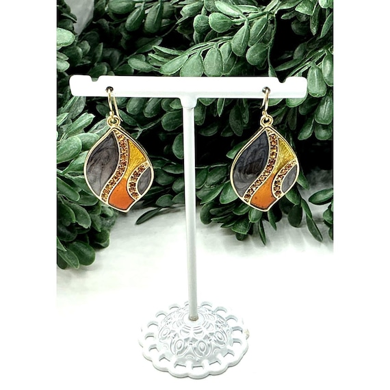 Artisan Leaf Design Two Tone Dangle Earrings With… - image 5