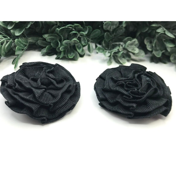 Vintage shoe clips two piece fabric black rosettes 2" dia