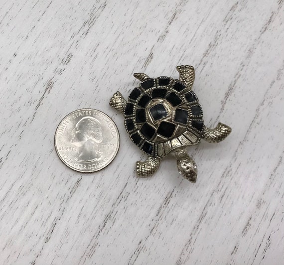 Vintage Pin Brooch Silver Toned Turtle With Black… - image 3