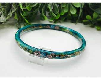 Vintage enamel Cloisonne Aqua blue floral bracelet