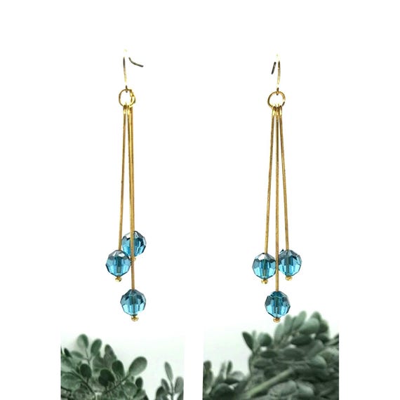 Dangle Earrings With Triangular Design Gold Tone … - image 2