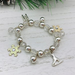 Vintage beaded bracelet silver & clear with christmas charms