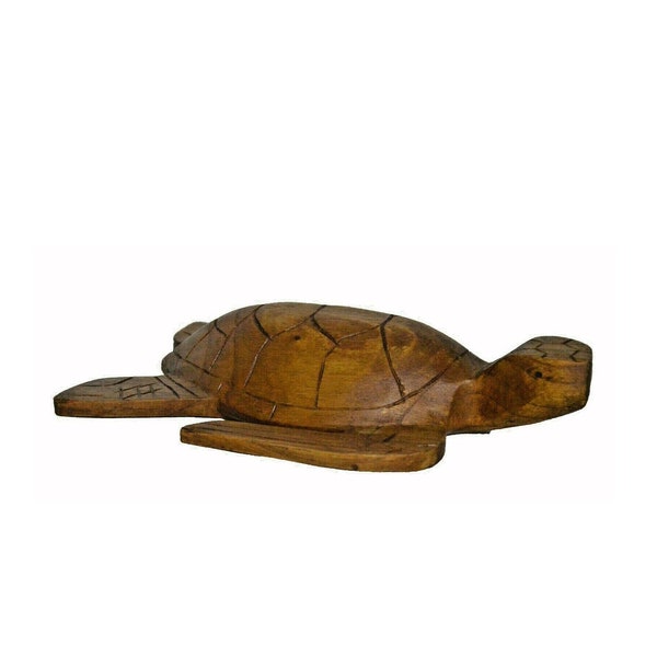 Turtle Hand carved mahogany wood Ocean Coral Statue Nautical Tropical Home decoration