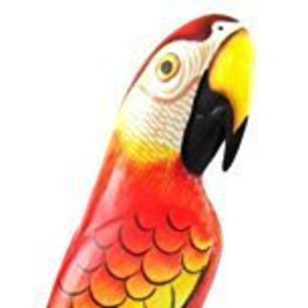 20" Hand Carved Wood RED PARROT African Jungle Safari Decor Statue Art