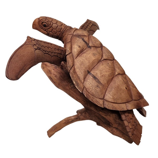 Beautiful HUGE TURTLE Hand Carved Out of Solid Mahogany Wood Ocean Beach Fish Coral Statue