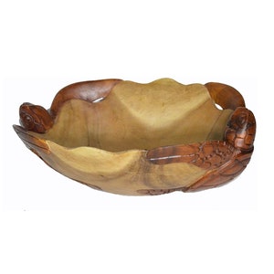 Double Turtle Bowl Hand Carved Mahogany Wood Nautical Turtle Bowl