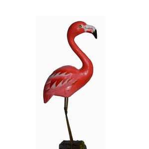 Flamingo Hand Carved Beautiful Wood Pink Bird Sculpture Tropical Home Decor