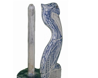 Pelican Hand Carved Wood PAPER TOWEL Holder Kitchen Decoration Décor Nautical Statue Sculpture