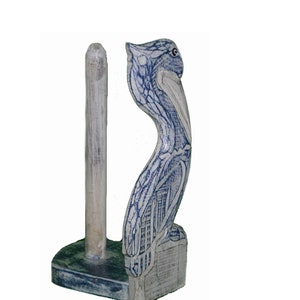 Pelican Hand Carved Wood PAPER TOWEL Holder Kitchen Decoration Décor Nautical Statue Sculpture