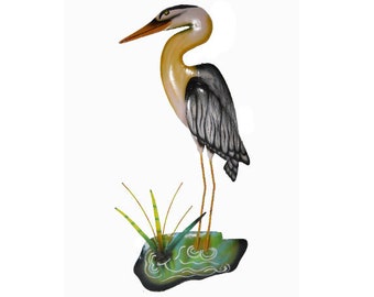 Hand Carved Metal Blue Heron Wall Art Tropical Nautical Decor CLEARANCE