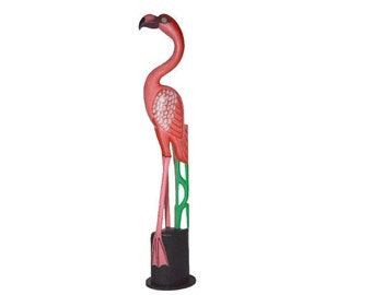 3FT Hand Carved Beautiful Wood Pink Flamingo Bird Sculpture Tropical Home Decor