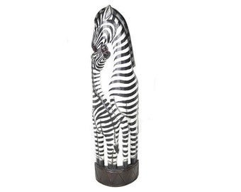 Hand Carved Wooden African Safari Mom Baby Zebra One Piece Statue OR Wall Art