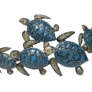 BLUE Turtles LG Hand Crafted Metal Wall Art Hanging Tropical Ocean Nautical Decor