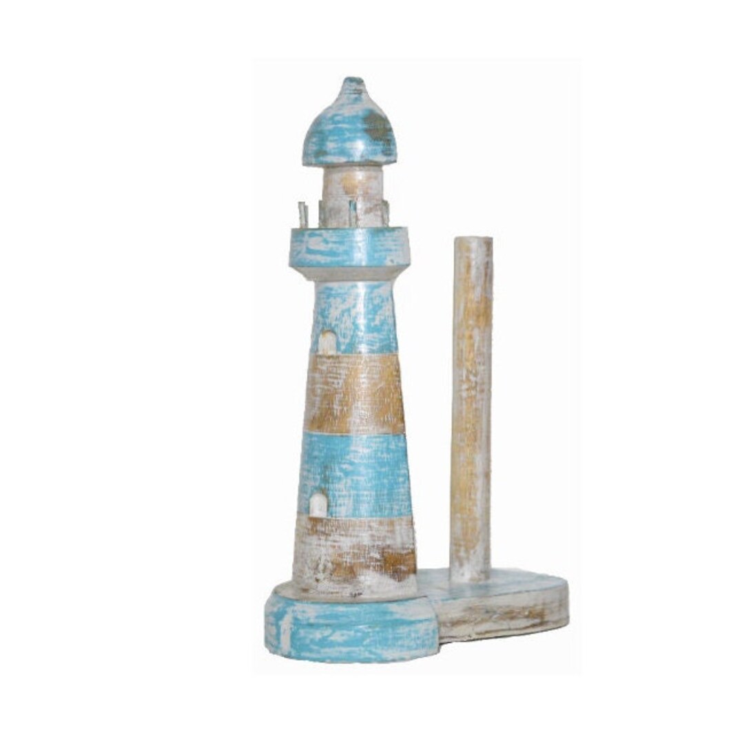 Hand Carved Wood LIGHTHOUSE Paper Towel Holder Carving Kitchen