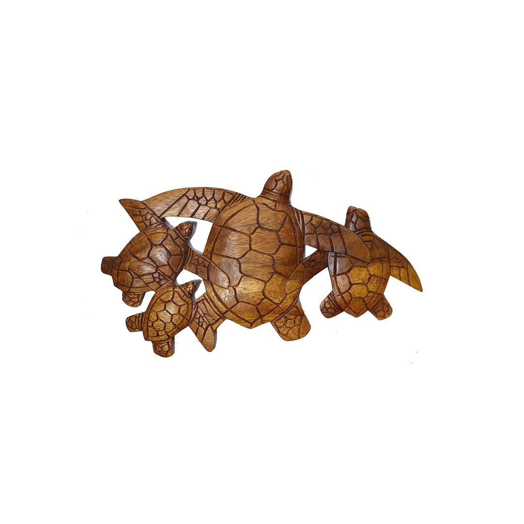 Hand Carved Wood SEA TURTLE FAMILY Wall Art Plaque Hanging Tropical