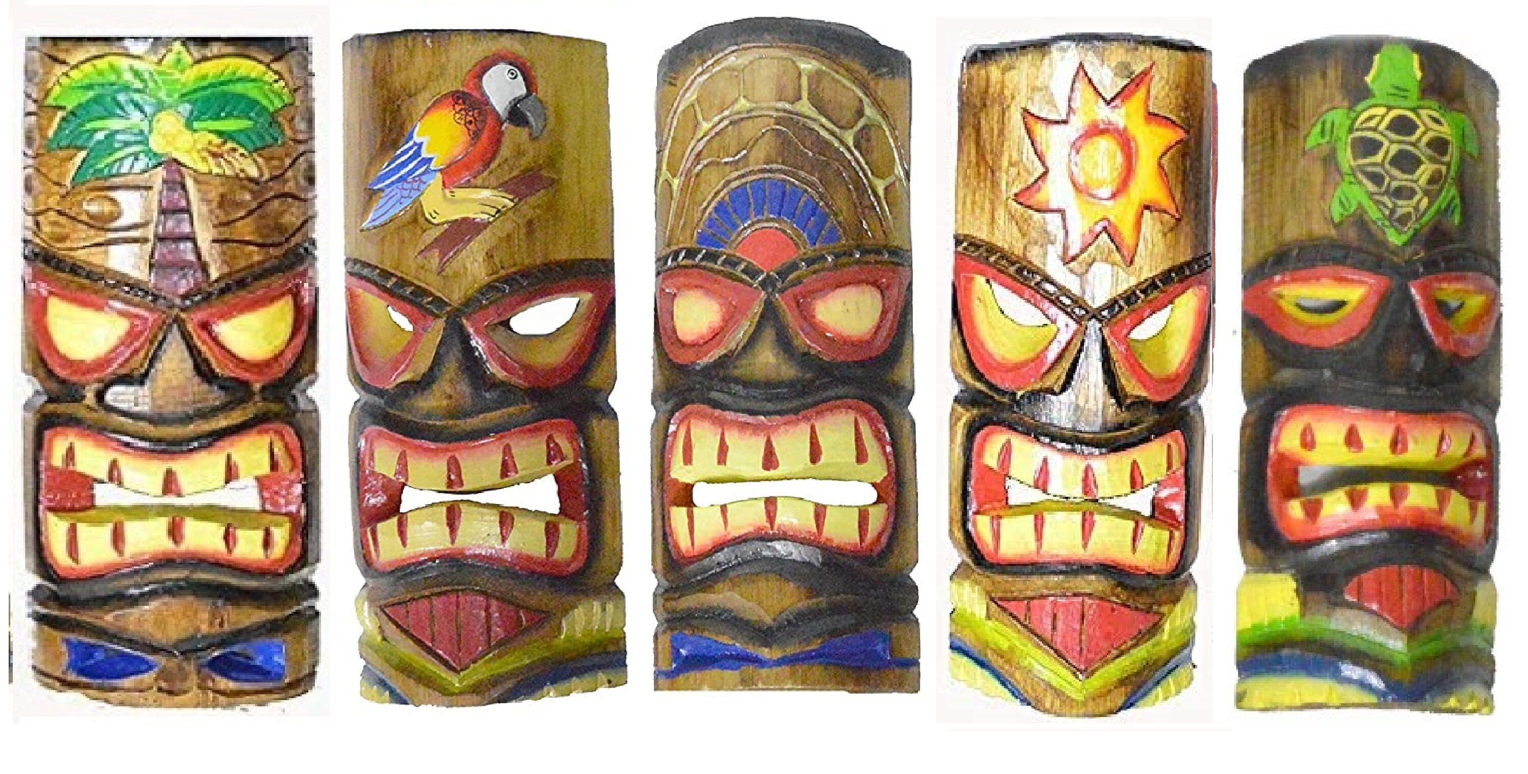 SET of 5 Hand Carved Polynesian Hawaiian TIKI Style MASKS 12 Etsy