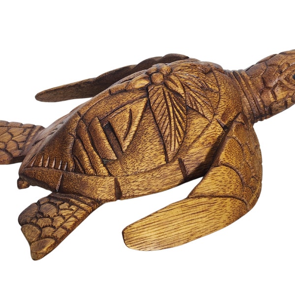 Turtle Beautiful Hand Carved Mahogany Wood Ocean Sand Coral Statue Palm Tree Sail Boat