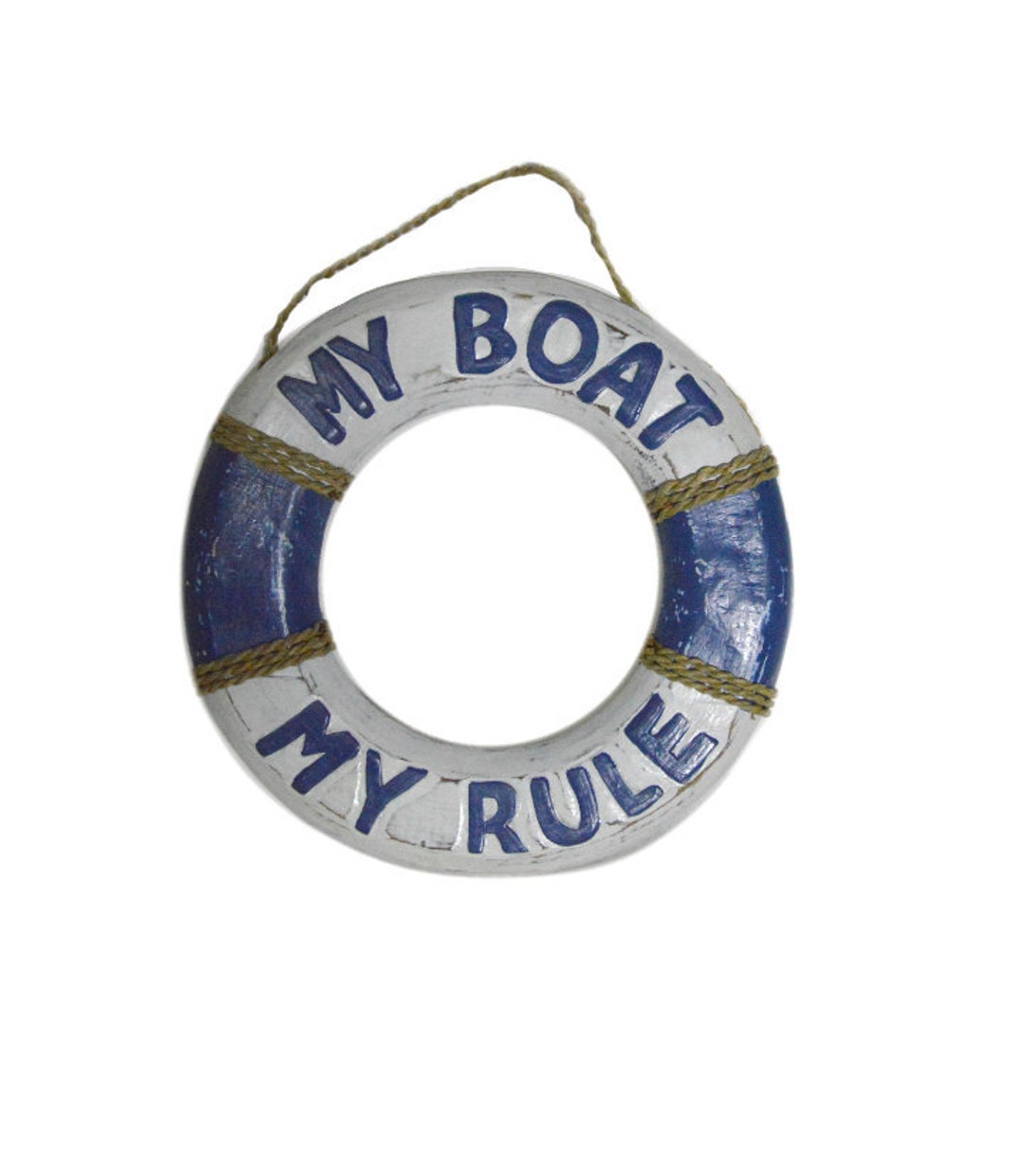 12 Hand Carved Lifesaver Buoy MY BOAT My RULES Kisses Cute Sign White