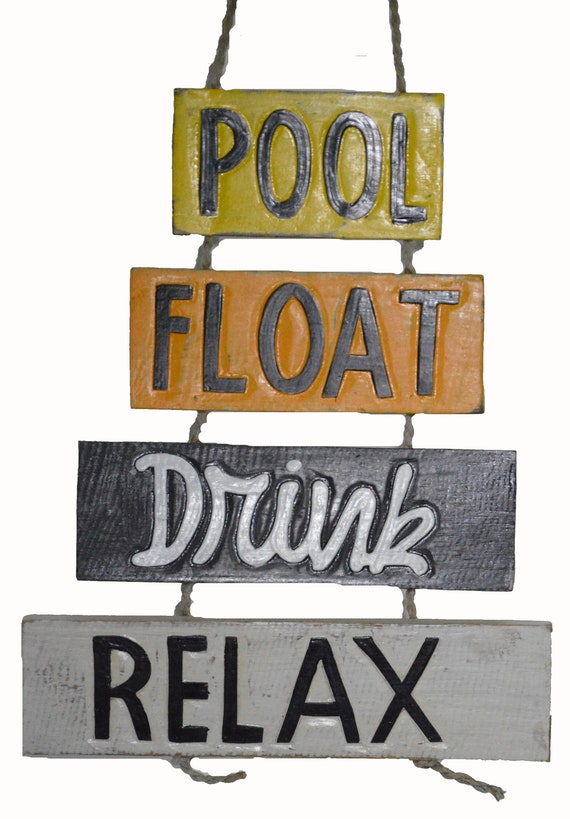 Hand Carved Wooden Pool Rules Relax Drink Float Boat Canoe Fish Read Smile Swim
