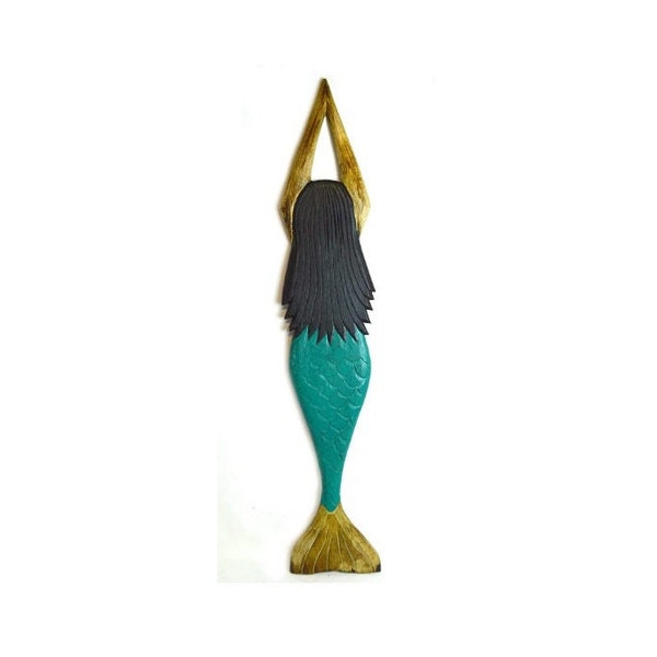 HUGE 40" Beautiful Unique Wood TEAL MERMAID Nautical Contemporary Plaque Wall Art