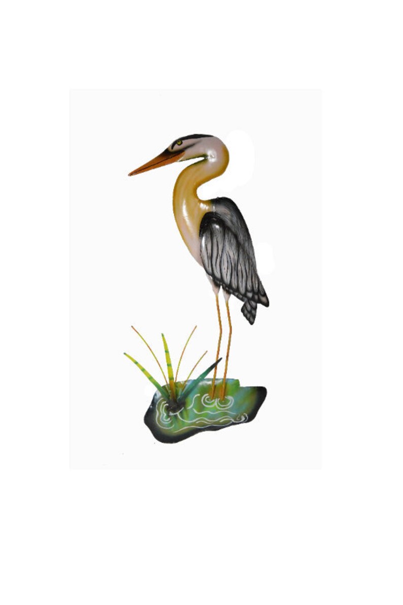 Hand Carved Metal Blue Heron Wall Art Tropical Nautical Decor Etsy