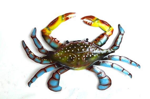 Hand Carved Metal Blue Crab Wall Art Hanging Tropical Nautical Etsy