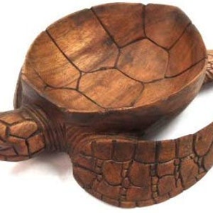 Turtle Bowl Hand Carved Mahogany Wood Nautical