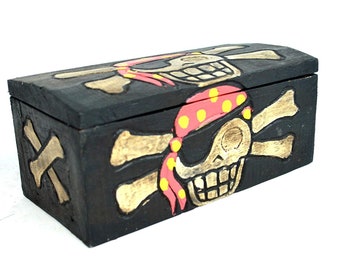 Hand Carved Beautifully Detailed Treasure Box Chest Pirate with Bandanna Design