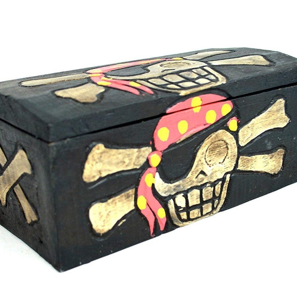 Hand Carved Beautifully Detailed Treasure Box Chest Pirate with Bandanna Design