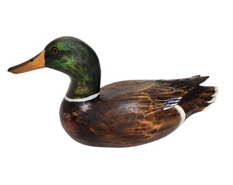 DUCK Hand Carved Painted Wood Carving Bird Vintage Style Wood Life-Like Figurine