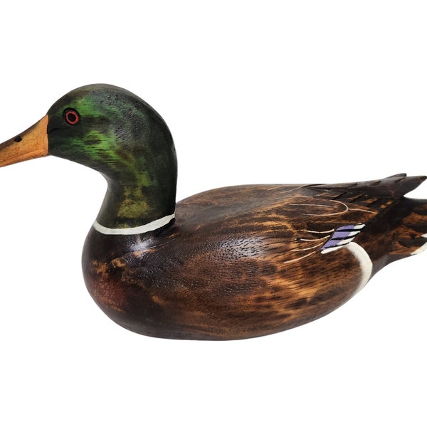 DUCK Hand Carved Painted Wood Carving Bird Vintage Style Wood Life-Like Figurine