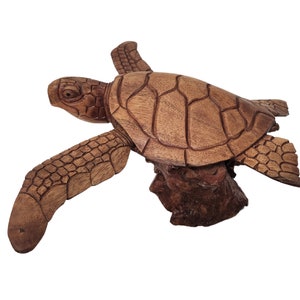 Sea Turtle Beautiful HUGE Hand Carved Mahogany Wood Ocean sand Coral Statue