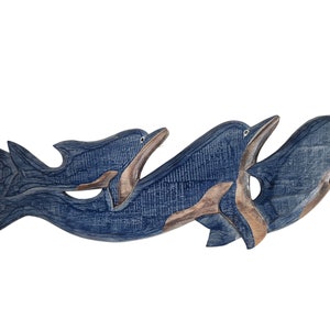 28" Hand Carved Wood DOLPHIN FAMILY Wall Art Hanging Tropical Nautical Coastal Island Decor