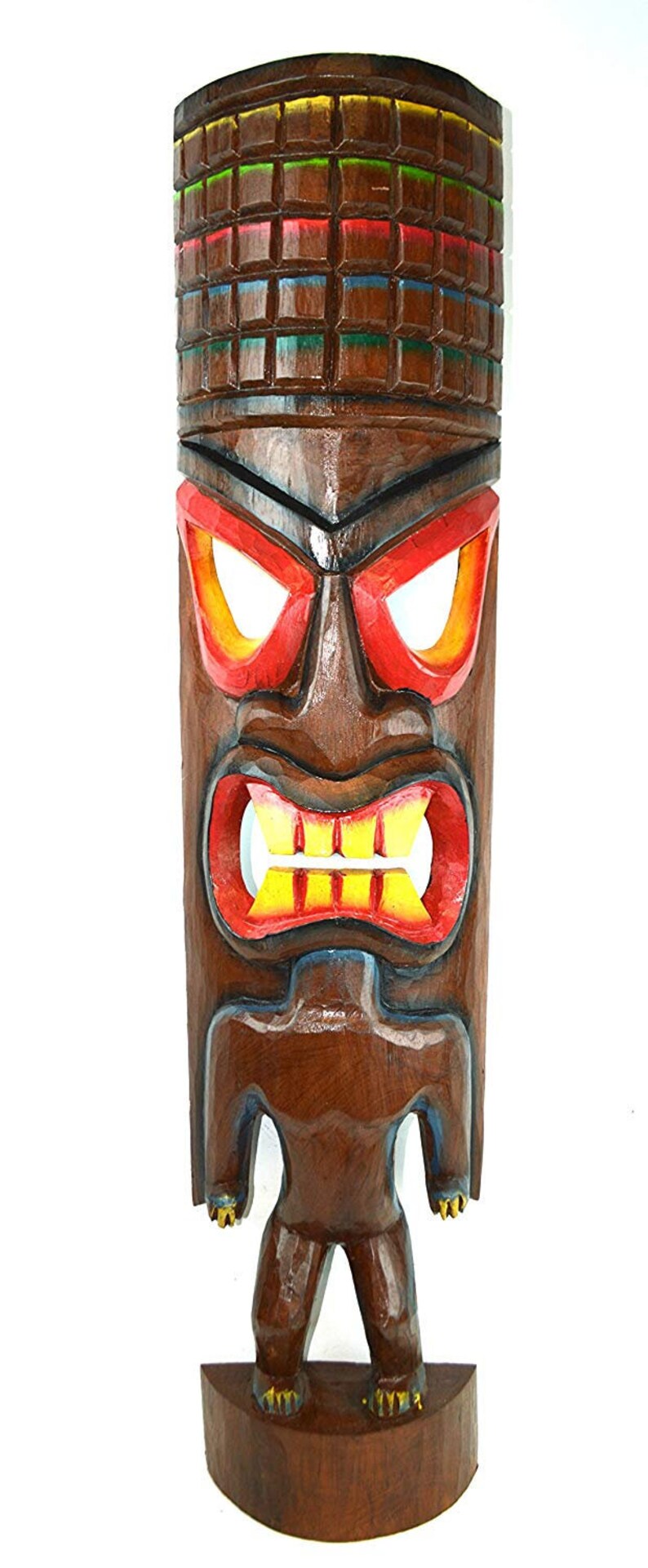 3 Ft Hand Carved Polynesian Hawaiian WARRIOR Tiki TOTEM Pole Etsy