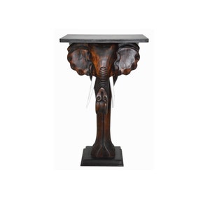 Hand Carved Wooden Elephant End Table Plant Stand Sculpture