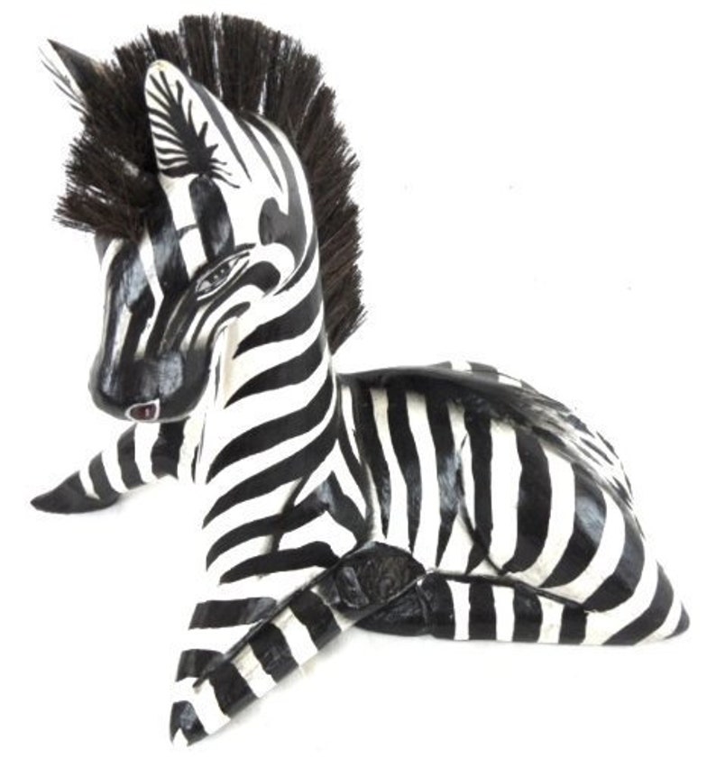 Hand Carved Wooden African Safari Baby Zebra Statue Laying Etsy