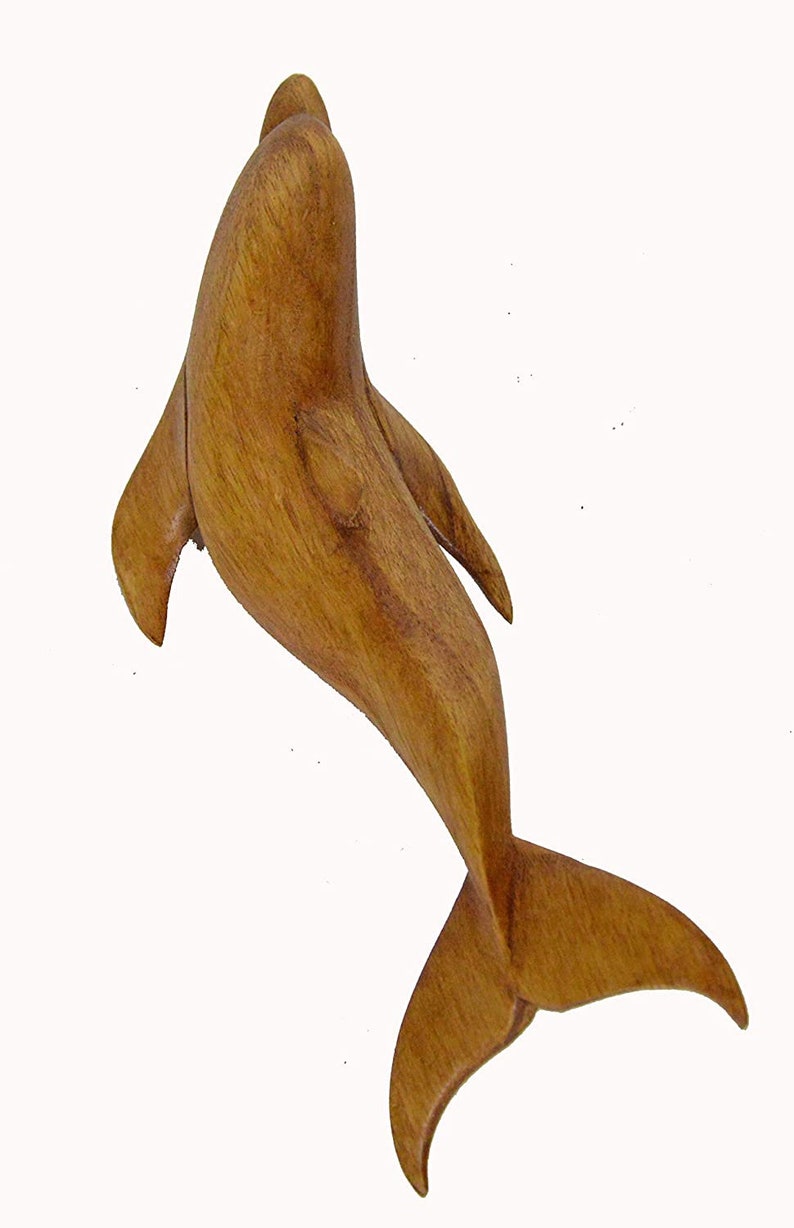 SM Hand Carved Wood DOLPHIN Table Top Carving Sculpture Ocean Sea Nautical Decor