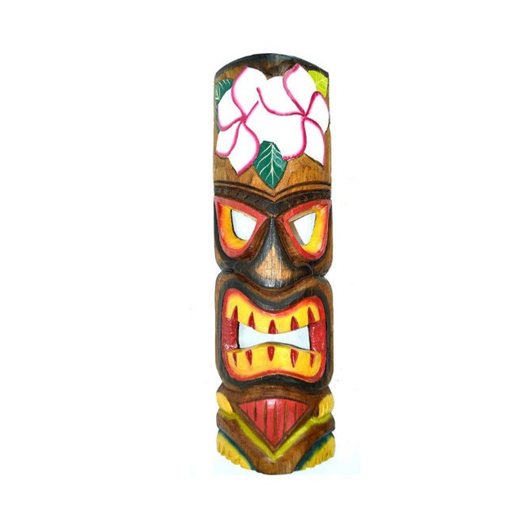 WorldBazzar 20 Inch Large Set Of 5 Polynesian Hawaiian Tiki Style Wall Masks Green Brown White Pink Yellow Red