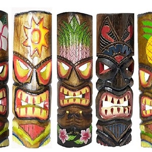 Tiki Mask 20" Large Set of 5 Polynesian Hawaiian Wall Decor Tropical Island Tiki Bar Art Handmade