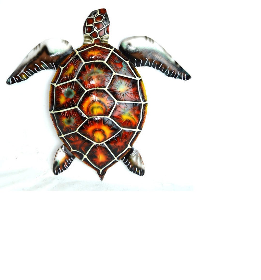 LG Hand Carved Metal TURTLE Wall Art Hanging Tropical Nautical Decor