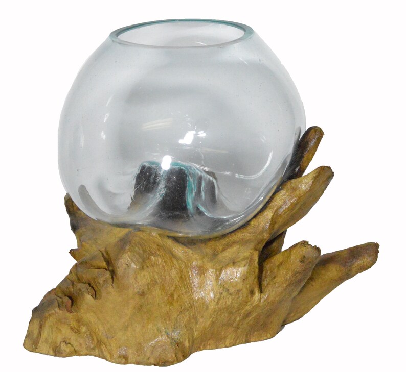 12.5 Hand Mouth Molten Glass Bowl Drift Base Wood Nautical Fish Aquarium Terrarium A4