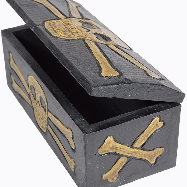Skeleton Hand Carved Beautifully Detailed Treasure Box Chest Skull Cross Bone Design