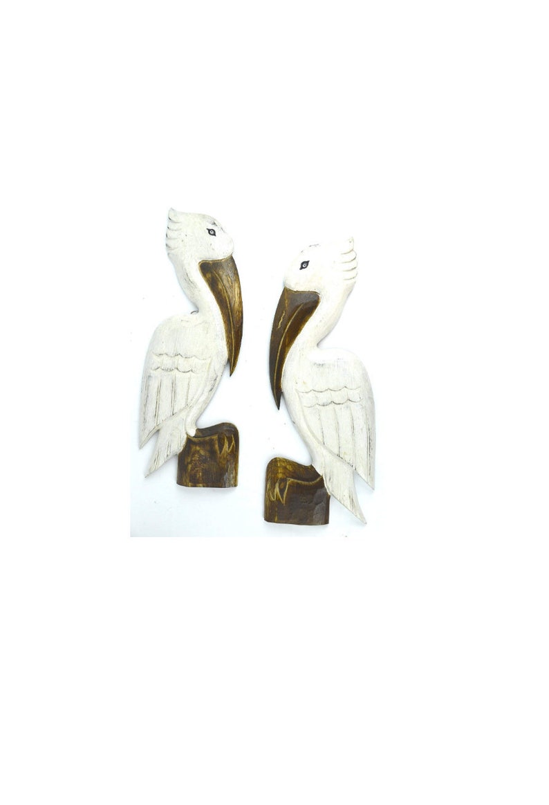 Hand Carved Wood SET of 2 PELICANS Wall Art Hanging Tropical Etsy