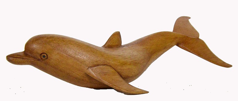SM Hand Carved Wood DOLPHIN Table Top Carving Sculpture Ocean Sea Nautical Decor