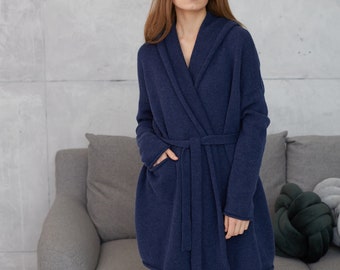 Cashmere/Merino wool kimono robe, Plus size robes for women, Knitted short cardigan robe, Cashmere bathrobe for women, Homewear gift for her