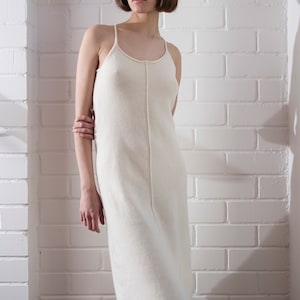 Cashmere slip dress for summer, Long nightdress with open back, Cashmere sundress for women, Cashmere nightgown, White sleeveless slip dress image 7