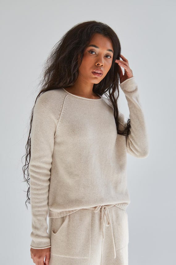 Pure Cashmere Knit Sweater, Womens Cashmere Pullover, Loose Knitted Cashmere Sweater for Her, Breathable and Light Sweater
